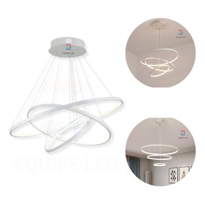 Lustre Moderno Pendente Anéis Led 3 Arcos Branco Bivolt 60cm Equipe Led