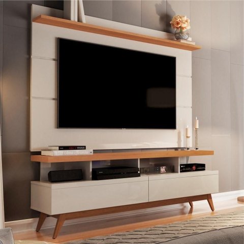 Home para TV Home Casa Boreal 60 Polegadas 160cm MDP com Gavetas Off White Nature Germai Móveis