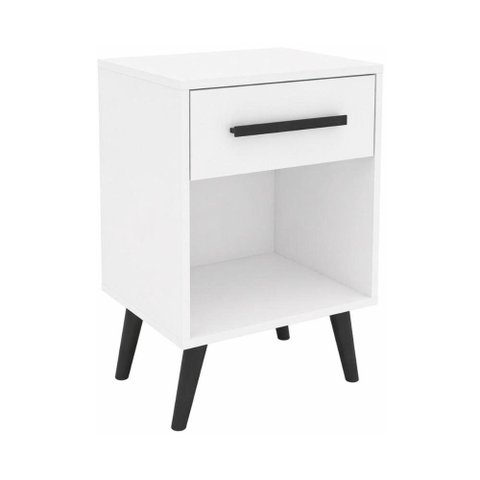 Mesa de Cabeceira com 1 Gaveta e Nicho Retrô Multimóveis CR35503 Branco