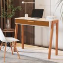 Ver imagem 1 de Mesa Escrivaninha Aparador Pés Madeira Quarto Estudo 90x40 Offwhite