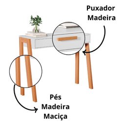Mesa Escrivaninha Aparador Pés Madeira Quarto Estudo 90x40 Offwhite - 6