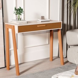 Mesa Escrivaninha Aparador Pés Madeira Quarto Estudo 90x40 Offwhite - 4