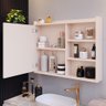 Espelheira de Banheiro Armário Suspenso 1 Porta com Prateleira Organizador Luxo - Off White - 2