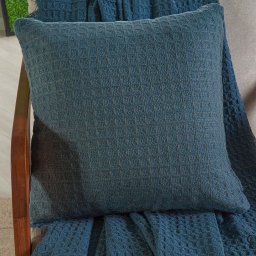 Kit Manta e 2 Capa de Almofada Decorativa para Sofá Waffle 100% Algodão 120x150cm Azul Cobalt - 4