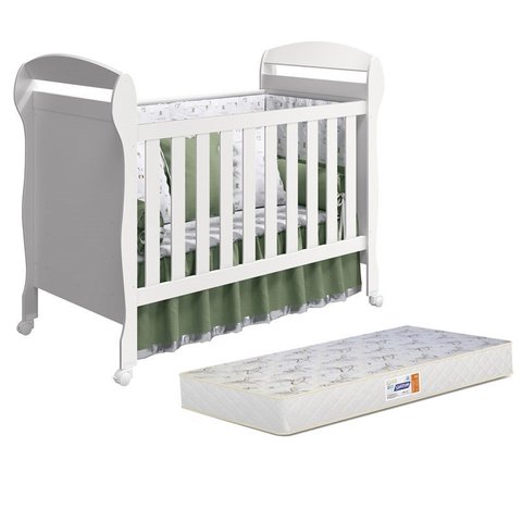 Berço Mini Cama Danny Branco Fosco com Colchão D18 de 10cm Bege - Reller Móveis
