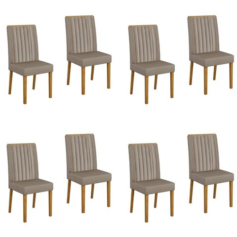 Kit 8 Cadeiras para Sala de Jantar Pés em Madeira Maciça Mari Bege/Cinamomo/Veludo