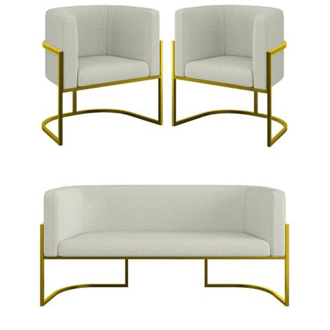 Kit Sofá 2 Lugares + 2 Poltronas Bouclê Gold Bege