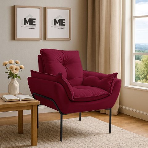 Poltrona Decorativa Opala Amamentação para Sala Base de Ferro Preto Suede Meecommerce:bordo