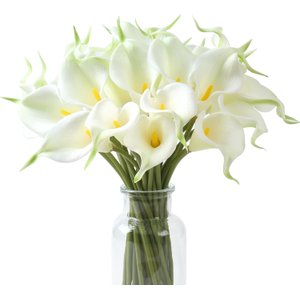 10 Flores Realistas Buquê de Noivas Copo de Leite Branco