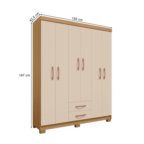 Kit Guarda Roupa 6 Portas 2 Gavetas, Comoda Sapateira e Armário Multiuso Carvalho Off White