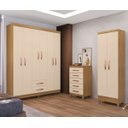 Ver imagem 1 de Kit Guarda Roupa 6 Portas 2 Gavetas, Comoda Sapateira e Armário Multiuso Carvalho Off White
