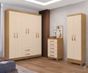 Ver imagem 1 de Kit Guarda Roupa 6 Portas 2 Gavetas, Comoda Sapateira e Armário Multiuso Carvalho Off White