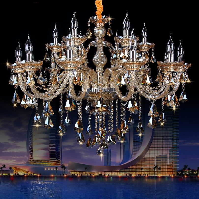 Novo luxo led lustre de cristal k9 grandes lustres de cristal 6/8/10/15 ...