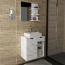 Ver imagem 1 de Conjunto 60cm Gabinete para Banheiro com Espelheira e Cuba Bn3620 Tecnomóbili Mármore Branco