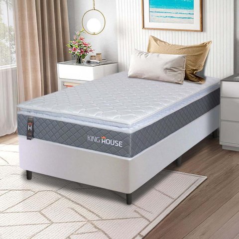 Conjunto Box Branco Luanda Cinza Espuma D28 Solteiro 96x203x62 - King House