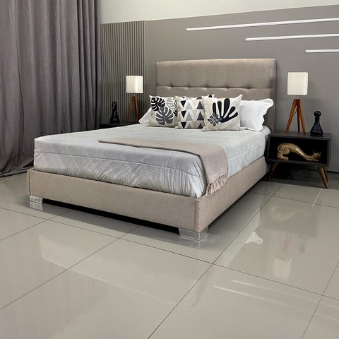 Cama com Cabeceira Desmontável Berlim Linho Bege Rbl Casal 1,40 X 1,90