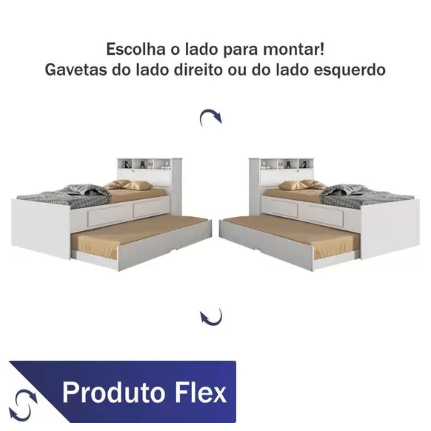 Cama Solteiro com Baú e Auxiliar 2 Gavetas Ravena Conquista Moveis Branco Cestaplus - 4