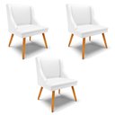 Ver imagem 1 de Kit 3 Cadeiras Decorativas Sala de Jantar Pés Palito de Madeira Firenze PU Branco Fosco/Natural G19