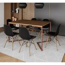 Ver imagem 1 de Mesa Jantar Industrial Retangular Amêndoa 137X90Cm Base V Cobre C/6 Cadeiras Pretas M Cor: Amendoa
