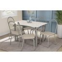 Ver imagem 1 de Conjunto: Mesa Sala Jantar Elba Tampo Madeirado C/ Vidro 120cm e 6 Cadeiras Noruega Niquel/off White