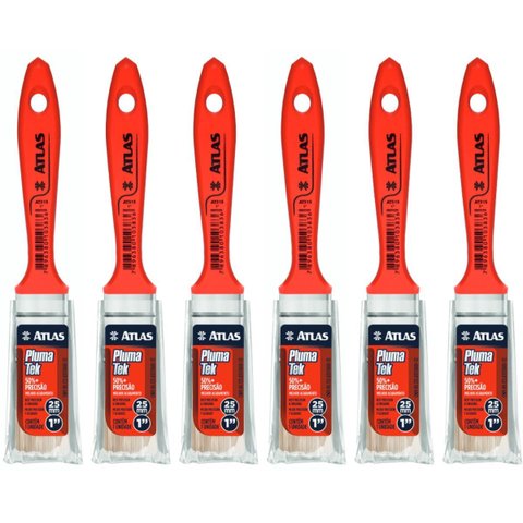 Pincel Trincha Média 25mm para Pintura Multiuso Profissional | Atlas | Kit 06 Un