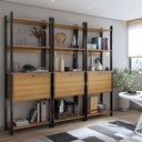Ver imagem 1 de Estante para Livros Industrial 3 Portas 9 Prateleiras Mel/preto - Panorama Móveis