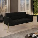 Ver imagem 6 de Sofá Namoradeira 2 Lugares Pé de Ferro Dourado Elisa Suede D03 - D'Rossi Cor Preto