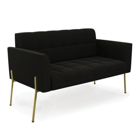 Sofá Namoradeira 2 Lugares Pé de Ferro Dourado Elisa Suede D03 - D'Rossi Cor Preto