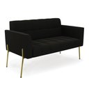 Ver imagem 1 de Sofá Namoradeira 2 Lugares Pé de Ferro Dourado Elisa Suede D03 - D'Rossi Cor Preto