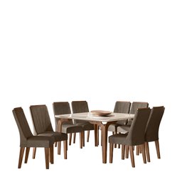 CONJUNTO SALA DE JANTAR TÓKIO 1,36 x 1,36 COM 8 CADEIRAS - AMÊNDOA 04A - 2