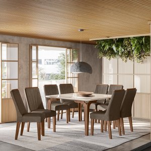 CONJUNTO SALA DE JANTAR TÓKIO 1,36 x 1,36 COM 8 CADEIRAS - AMÊNDOA 04A