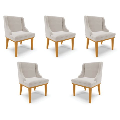 Kit 5 Cadeiras Decorativas Sala de Jantar Base Fixa de Madeira Firenze Veludo Cinza/Castanho G19 - G