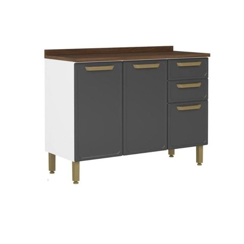 Gabinete de Cozinha Modulado C/ Tampo Bella C/ 3 Portas e 2 Gavetas 120cm Grafite - Bertolini