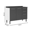 Ver imagem 3 de Gabinete de Cozinha Modulado C/ Tampo Bella C/ 3 Portas e 2 Gavetas 120cm Grafite - Bertolini
