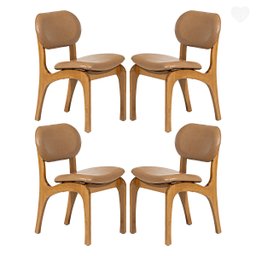 Kit 4 Cadeiras de Jantar Estofada Rafine Madeira Castanho Impermeável Marrom - 1