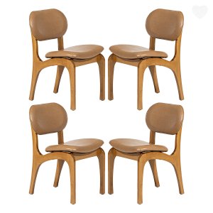 Kit 4 Cadeiras de Jantar Estofada Rafine Madeira Castanho Impermeável Marrom