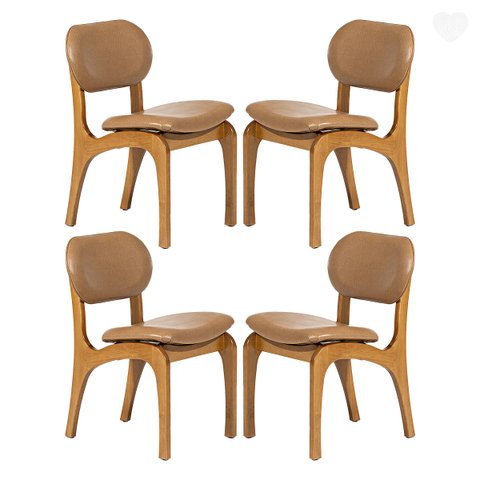 Kit 4 Cadeiras de Jantar Estofada Rafine Madeira Castanho Impermeável Marrom