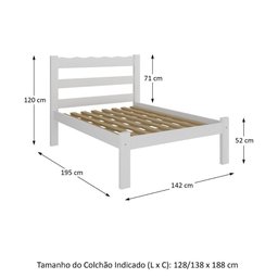 Cama de Casal Madeira Maciça para Colchão 128-138x188cm Multimóveis Cr35255 Branco - 3