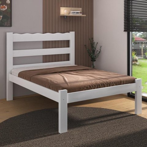 Cama de Casal Madeira Maciça para Colchão 128-138x188cm Multimóveis Cr35255 Branco