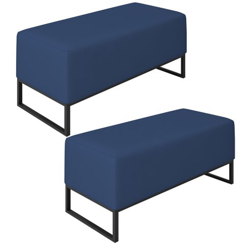 Kit 02 Puffs Decorativo Para Sala Estar Cléo W01 Base de Ferro 90 cm Suede Azul Marinho - Lyam