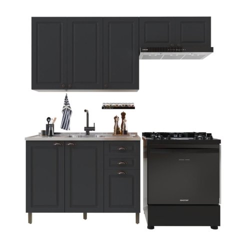 Armário de Cozinha Modulada Compacta Fidelitá Nara 100% MDF 3 Peças 200cm 8 Portas 2 Gavetas sem
