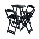 Ver imagem 2 de Kit 3 Conjuntos de Mesa Bistrô Dobraveis em Madeira Padrão com 3 Banquetas Altas - Preto