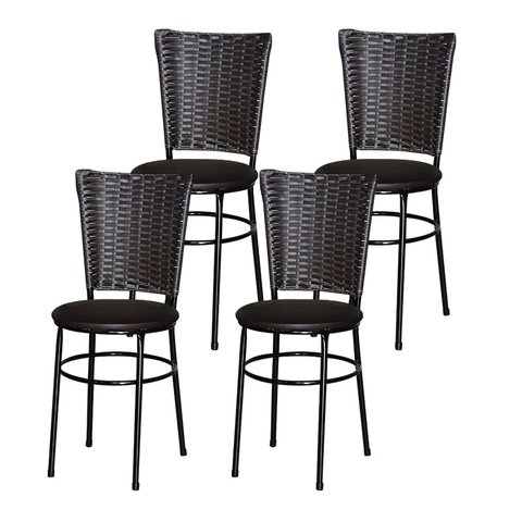 4 Cadeiras para Mesa Preta Hawai Marrom:marrom