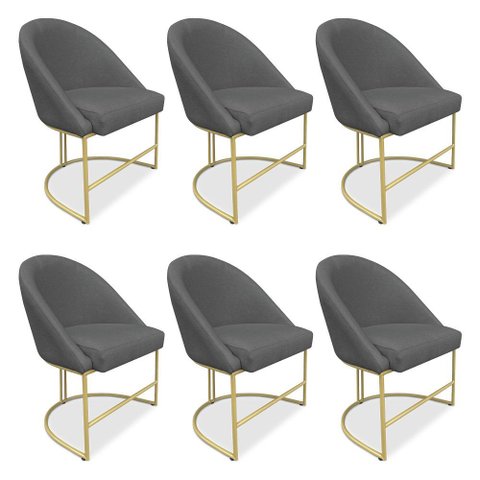 Kit 06 Cadeiras Poltrona de Jantar Bela Veludo Base Metálica Industrial Dourado - Pallazio