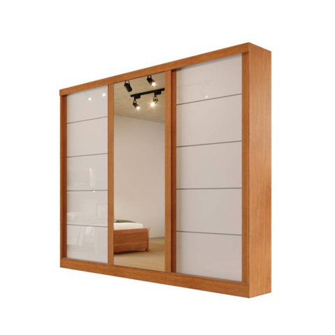 Guarda-roupa solteiro espelho 4 gavetas 2,21m - Capri-Nature/Off - Bianchi Móveis