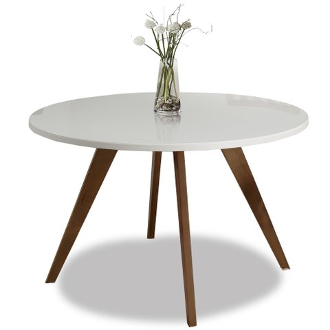 Mesa de Jantar Redonda Lauren com Vidro - As1252 Mmj-as As-castanho Claro/branco Laca 1,10m