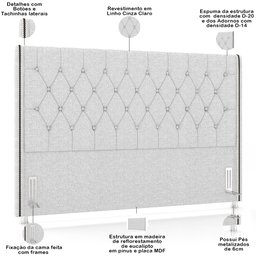 Cabeceira Cama Box King 195cm Estofada Frizza P05 Linho Cinza Claro - Lyam Decor - 4