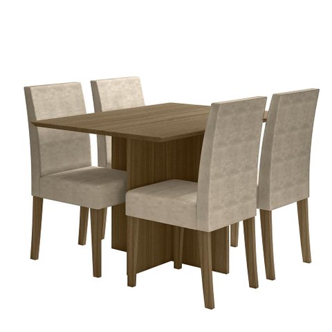 Kit Mesa de Jantar Helo sem Vidro 120x90 com 4 Cadeiras Josi Carvalho/fendi