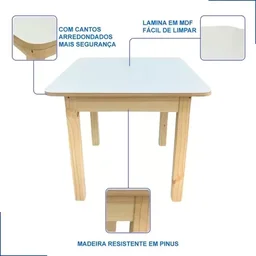 Conjunto Mesa Carteira Mesinha Baú Quadrada Infantil Educativa Atividades Madeira Maciça Resistente - 7