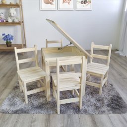 Conjunto Mesa Carteira Mesinha Baú Quadrada Infantil Educativa Atividades Madeira Maciça Resistente - 1